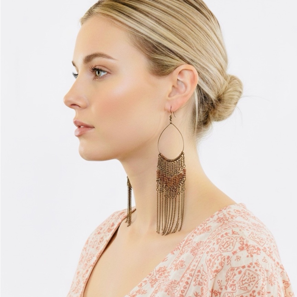 💎 Elegant Bohemian Beaded Fringe Metal Earrings